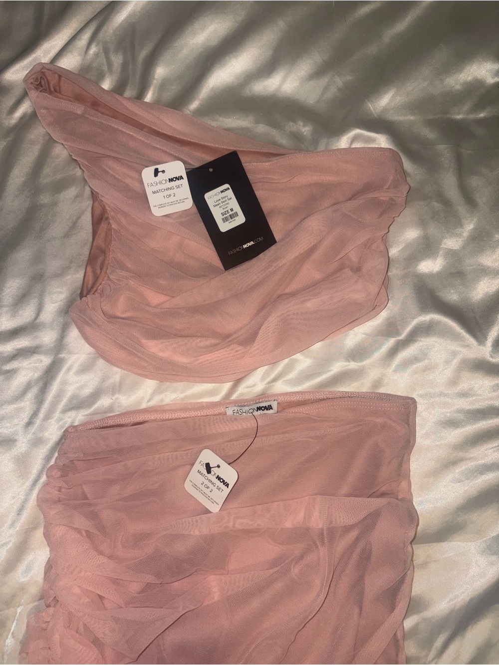 Fashion Nova One-Shoulder Pink Ruched Midi Set - Picture 4 of 4